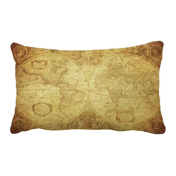 PHFZK Global Map Pillow Case, Ancient World Map Pillowcase Throw Pillow Cushion Cover Two Sides Size 20x30 inches