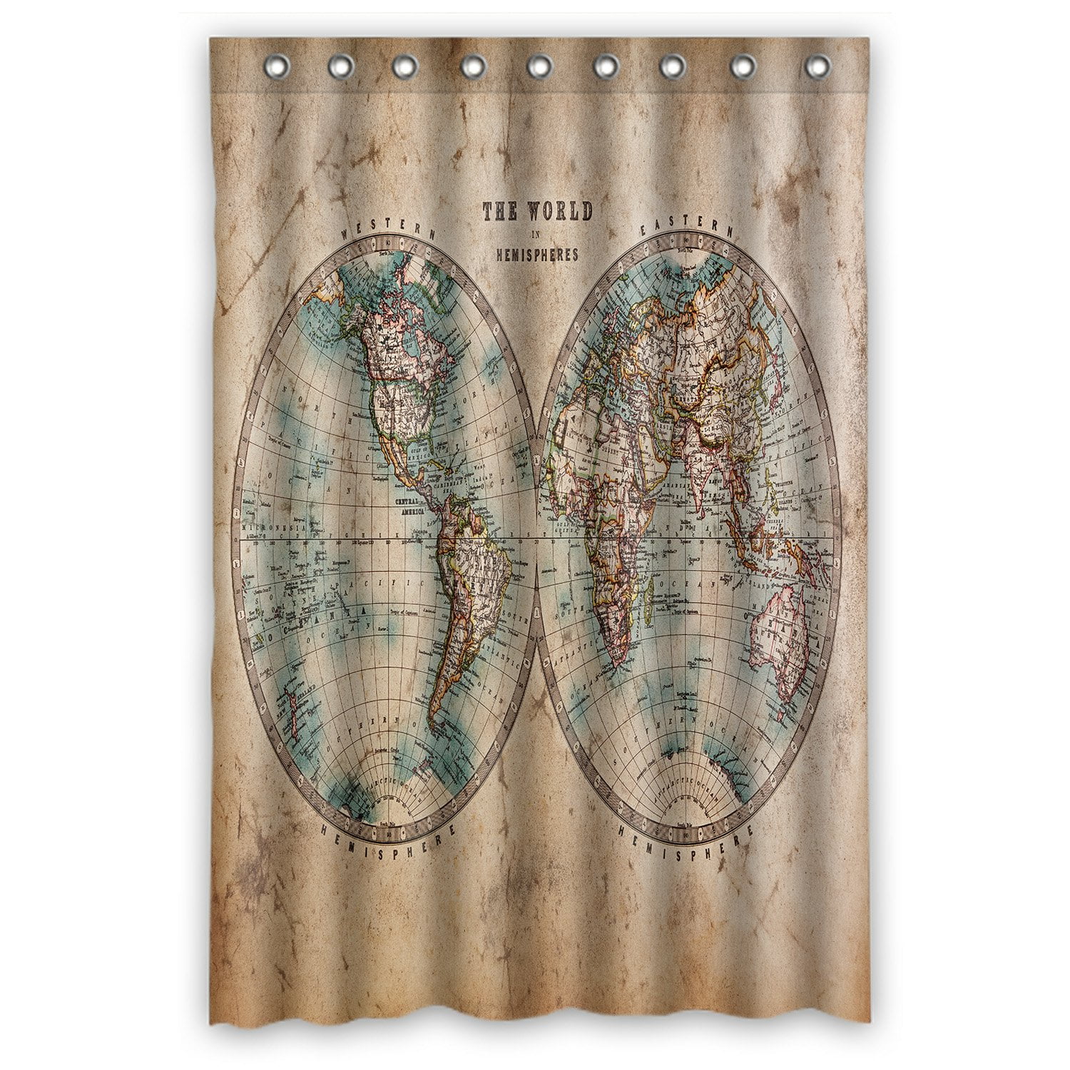 PHFZK Global Map Shower Curtain, Vintage Retro Style Old World Map from ...