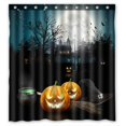 thumbnail image 1 of PHFZK Halloween Theme Shower Curtain, Moon Pumpkin Castle Polyester Fabric Bathroom Shower Curtain 66x72 inches, 1 of 4
