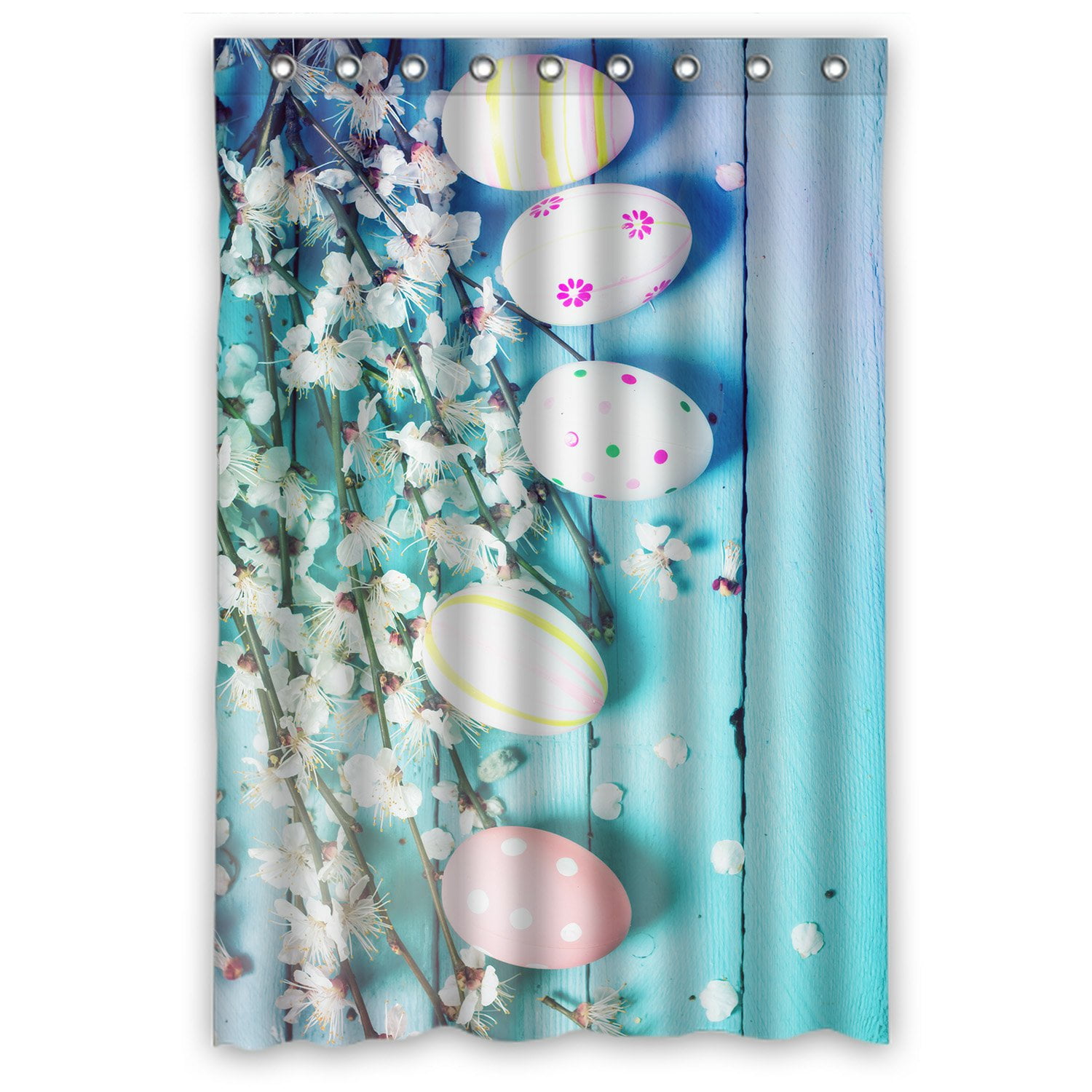 PHFZK Happy Easter Shower Curtain, Colorful Easter Eggs on Wooden