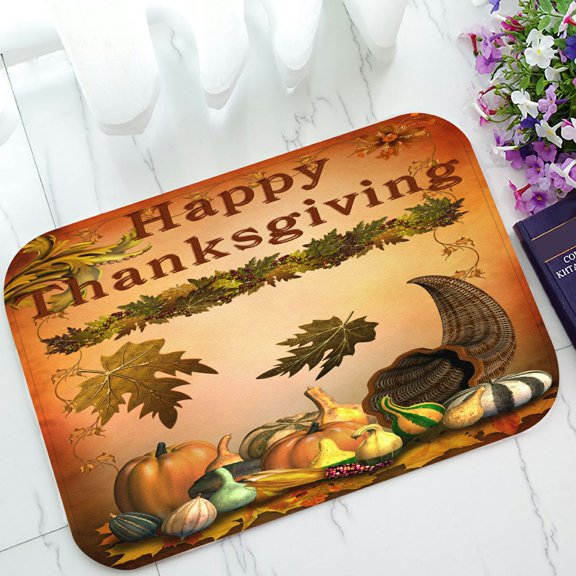 PHFZK Harvest Festival Doormat, Autumn Leaves Happy Thanksgiving Day Pumpkin Doormat Outdoors/Indoor Doormat Home Floor Mats Rugs Size 23.6x15.7 inches