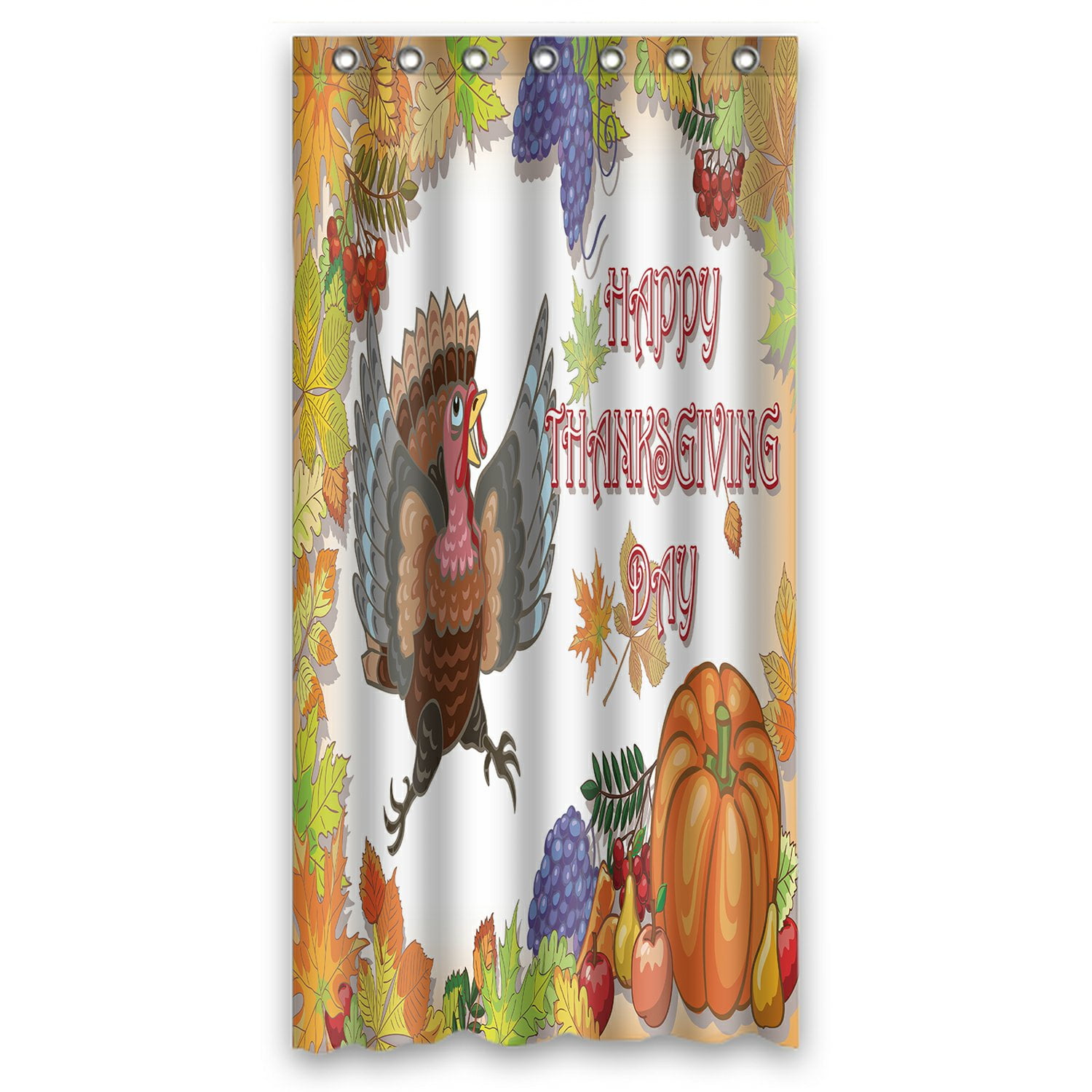 PHFZK Harvest Shower Curtain, Happy Thanksgiving Turkey with Pumpkin