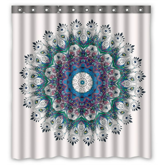 PHFZK Hippie Indian Mandala Shower Curtain, Bright Pattern with Peacock Polyester Fabric Bathroom Shower Curtain 66x72 inches