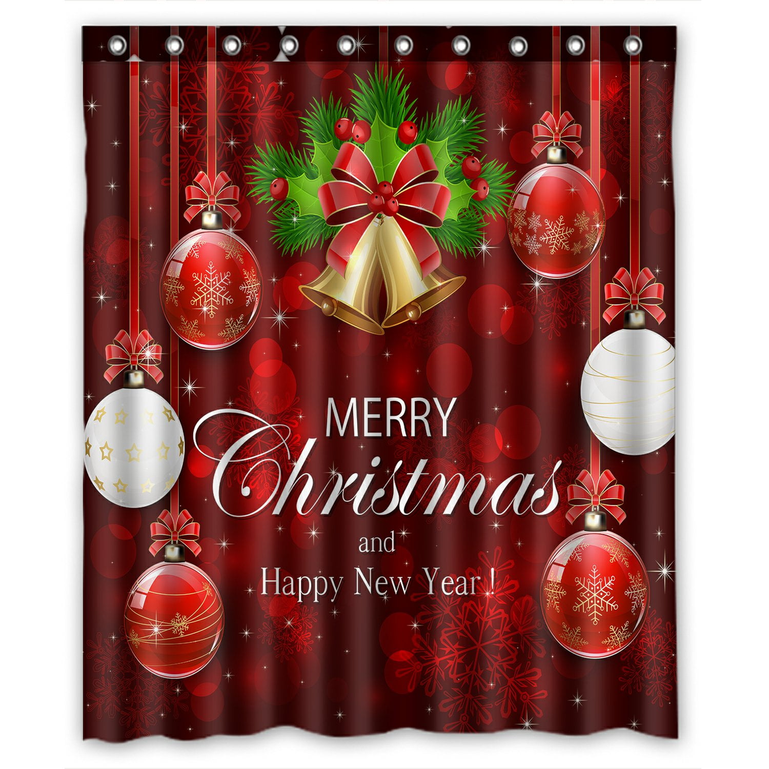 PHFZK Merry Christmas Shower Curtain, Red sparkle background with