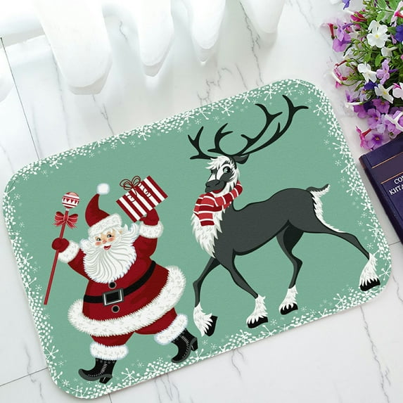 PHFZK Merry Christmas Theme Doormat, Lovely Santa Claus Reindeer Doormat Outdoors/Indoor Doormat Home Floor Mats Rugs Size 23.6x15.7 inches