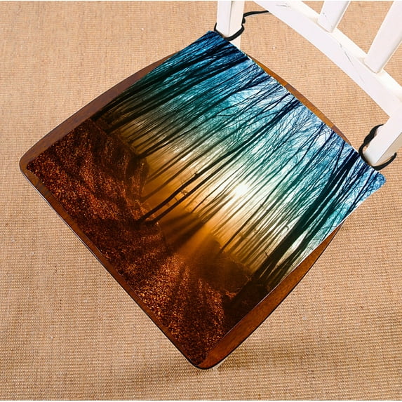 PHFZK Misty Forest Landscape Chair Pad, Art Tree Branches with the Rising Sun Sunrise Seat Cushion Chair Cushion Floor Cushion Two Sides Size 20x20 inches