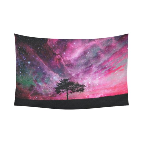 PHFZK Nature Landscape Modern Artwork Wall Art Home Decor, Galaxy with Lonely Tree Red Tapestry Wall Hanging 60 X 90 Inches