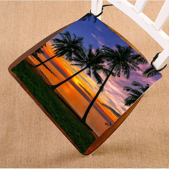 PHFZK Ocean Chair Pad, Sunset Tropical Beach Palm Tree Seat Cushion Chair Cushion Floor Cushion Two Sides Size 16x16 inches