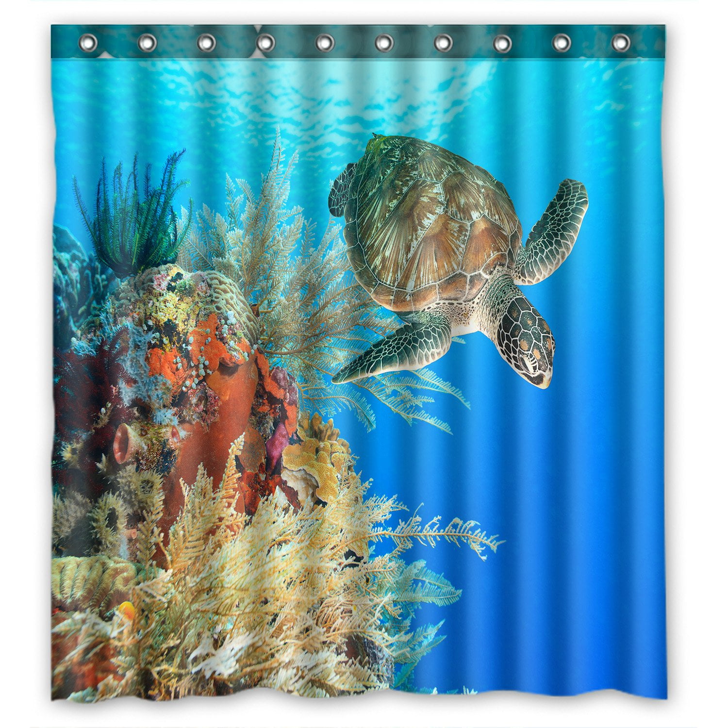 PHFZK Ocean Shower Curtain, Underwater World Sea Turtle and Coral Reef Polyester Fabric Bathroom