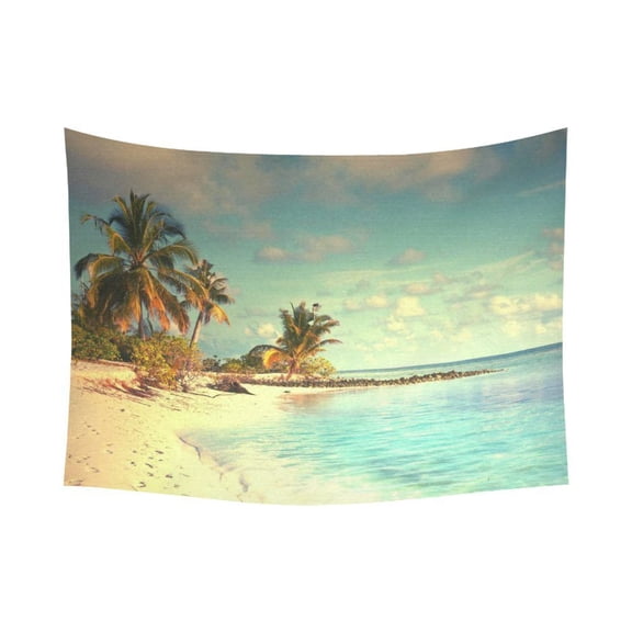 PHFZK Ocean theme Wall Art Home Decor, Beautiful Maldives Beach with Palms and Blue Sea Tapestry Wall Hanging 60 X 80 Inches