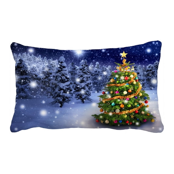 PHFZK Snow Tree Scenery Pillow Case, Colorful Merry Christmas Tree with Holiday Presents Pillowcase Throw Pillow Cushion Cover Two Sides Size 20x30 inches