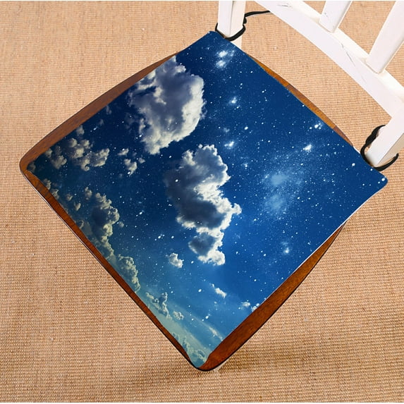 PHFZK Starry Night Chair Pad, Night Sky with Stars and Clouds Seat Cushion Chair Cushion Floor Cushion Two Sides Size 20x20 inches