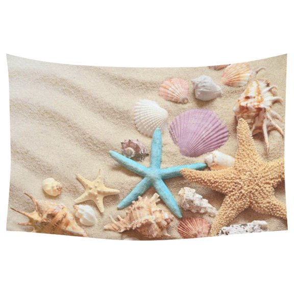 PHFZK Summer Sandy Beach Home Decor Wall Art, Seashells and Starfish Tapestry Wall Hanging 60 X 90 Inches