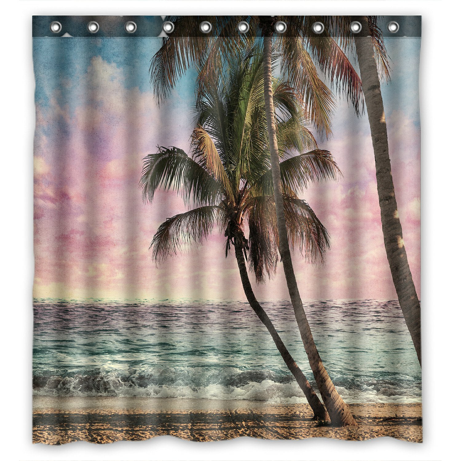 PHFZK Tropical Beach at Sunset Shower Curtain, Ocean Artwork