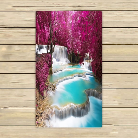 PHFZK Turquoise waterfall mountain in Forest Jungle Nature Scenery Hand Towel Bath Bathroom Shower Towels Beach Towel 16x28 inches