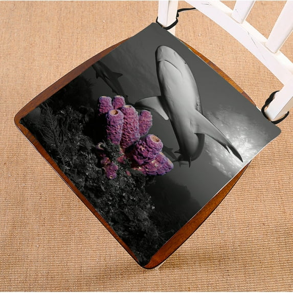 PHFZK Underwater Chair Pad, Caribbean Reef Shark Over Pink Coral Seat Cushion Chair Cushion Floor Cushion Two Sides Size 18x18 inches