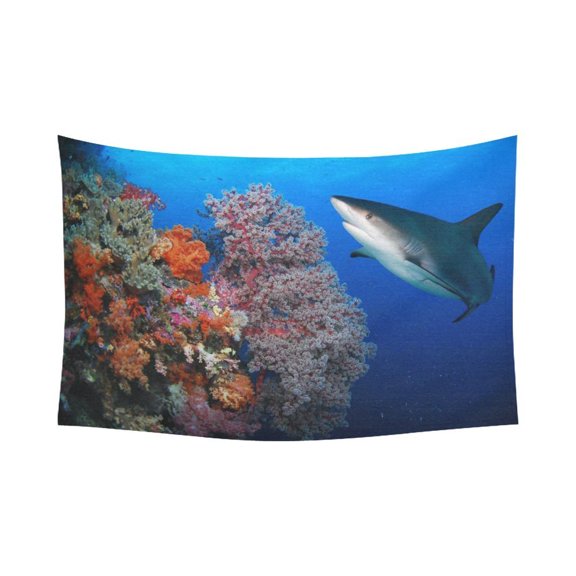 PHFZK Underwater Wall Art Home Decor, Great Shark Sea Animal Tapestry Wall Hanging 60 X 90 Inches