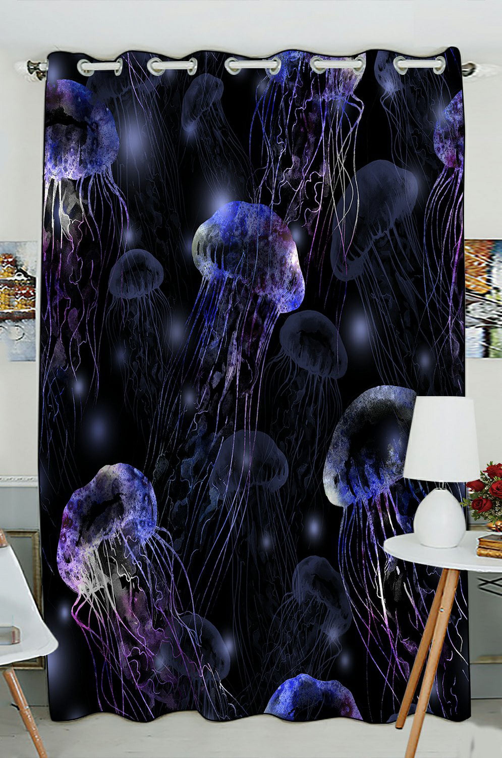 PHFZK Underwater Window Curtain, Tropical Beach Magical Jellyfish