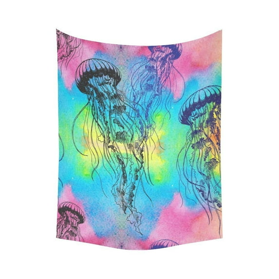 PHFZK Underwater World Wall Art Home Decor, Watercolor Jellyfish Colorful Tapestry Wall Hanging 60 X 80 Inches