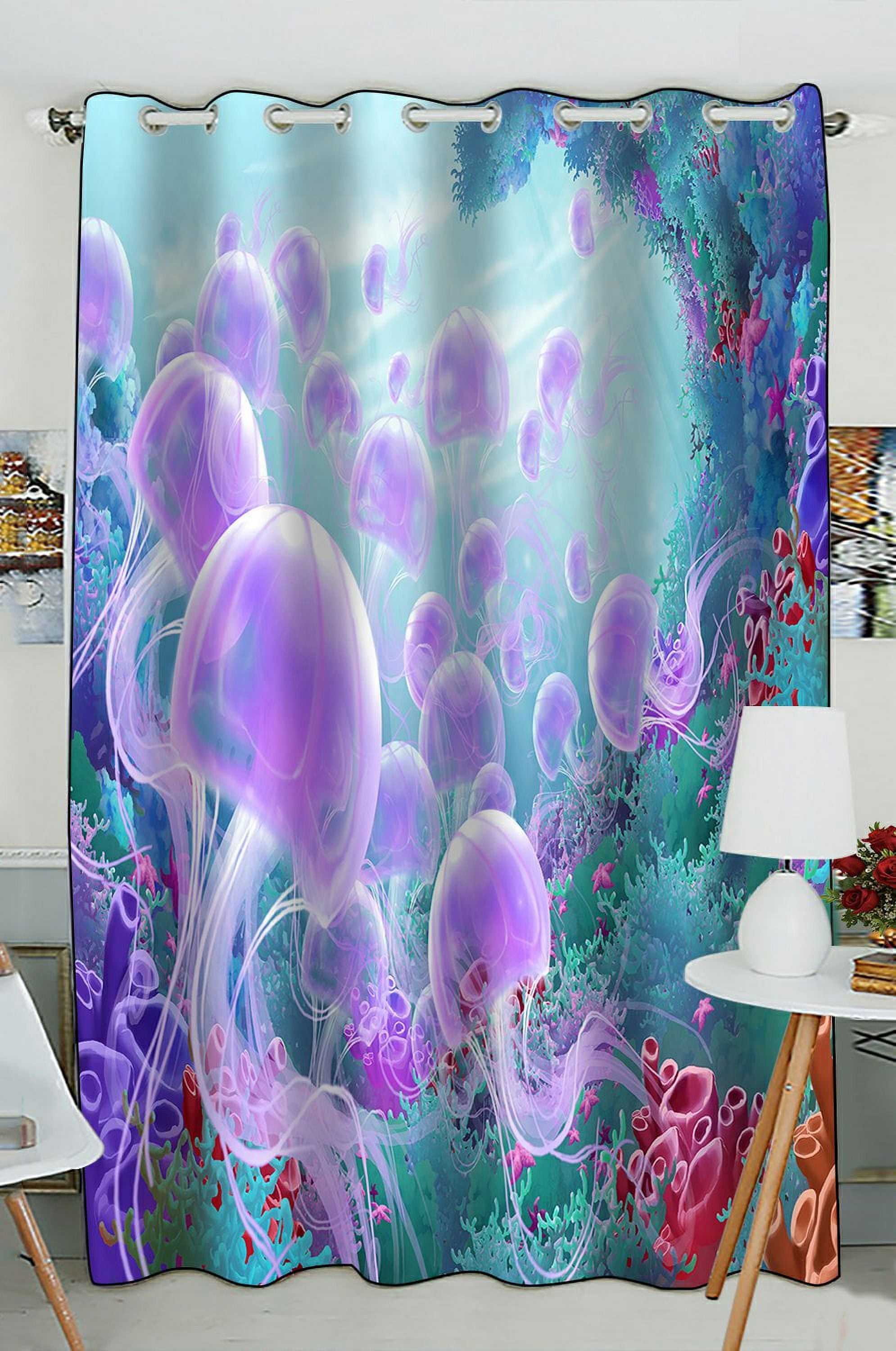 PHFZK Underwater World Window Curtain, Tropcial Beach Sea Animal