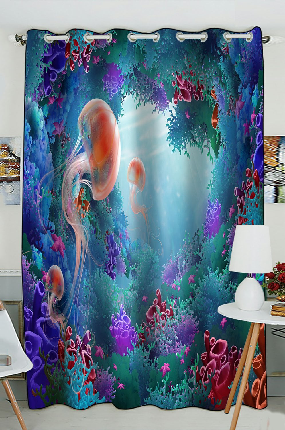 PHFZK Underwater World Window Curtain, Tropcial Beach Sea Creature