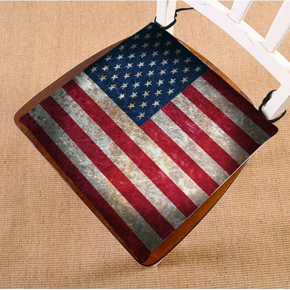 PHFZK Vintage Retro Style US Flag Chair Pad, Stars and Stripes American Flag Bule Red Seat Cushion Chair Cushion Floor Cushion Two Sides Size 16x16 inches