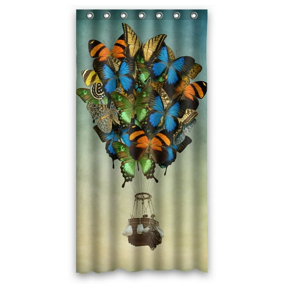 PHFZK Vintage Shower Curtain, Butterfly Hot Air Balloon in the Sky Polyester Fabric Bathroom Shower Curtain 36x72 inches