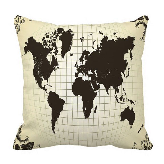 PHFZK Vintage Style Pillow Case, Old Map of the World Pillowcase Throw Pillow Cushion Cover Two Sides Size 18x18 inches
