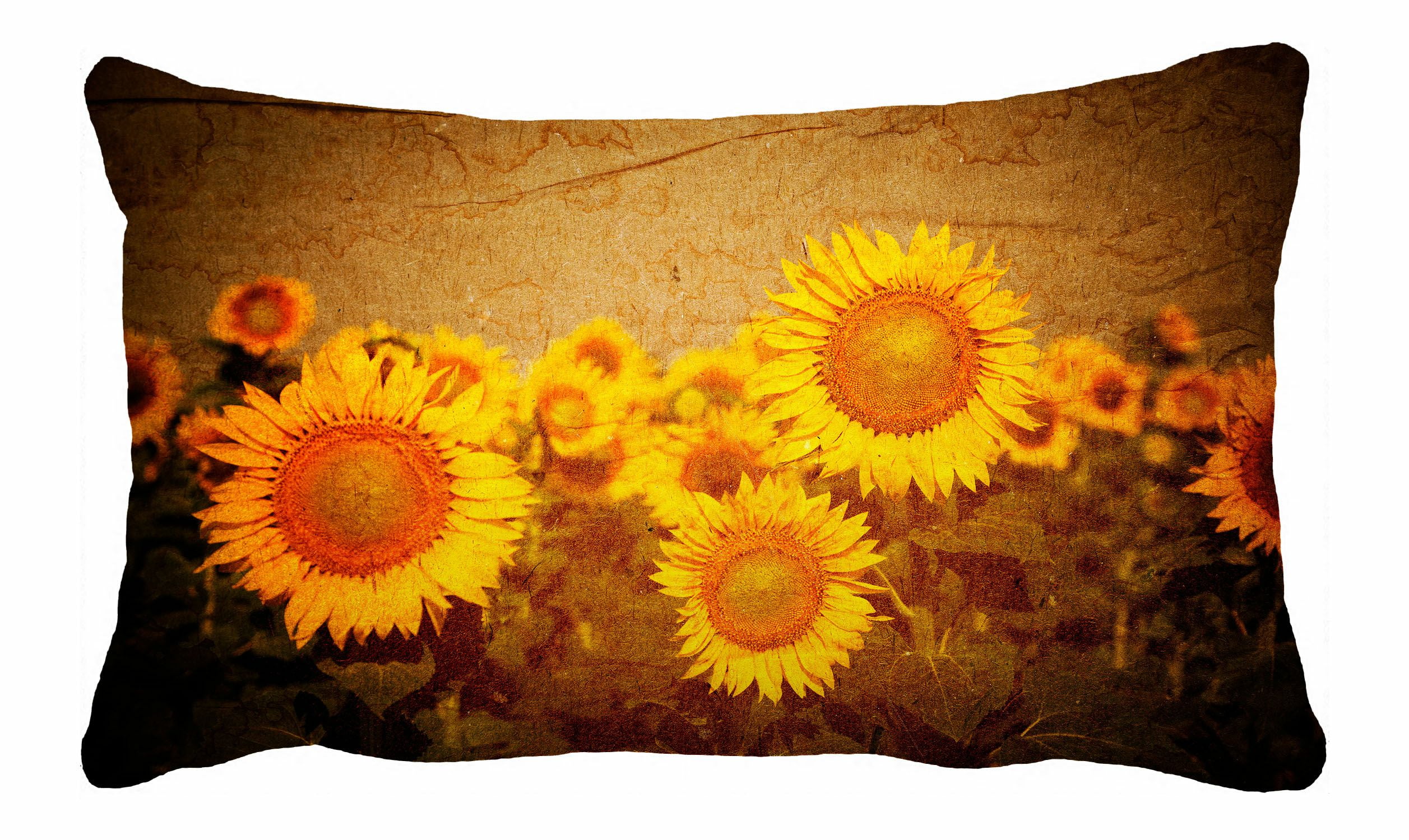 PHFZK Vintage Style Pillow Case, Sunflowers Flower Floral Art Yellow