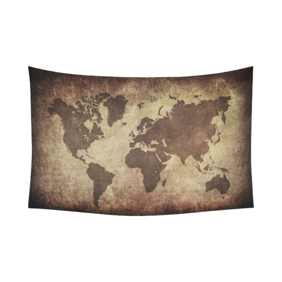 PHFZK Vintage Wall Art Home Decor, Ancient World Map Tapestry Wall Hanging 60 X 90 Inches