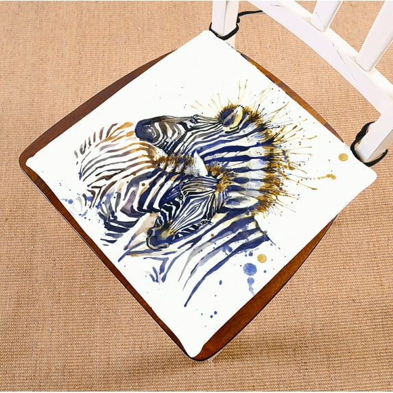PHFZK Watercolor Chair Pad, African Zebras Blue Seat Cushion Chair Cushion Floor Cushion Two Sides Size 18x18 inches