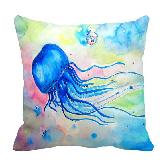 PHFZK Watercolor Pillow Case, Tropcial Beach Sea life with Jellyfish Colorful Pillowcase Throw Pillow Cushion Cover Two Sides Size 20x20 inches