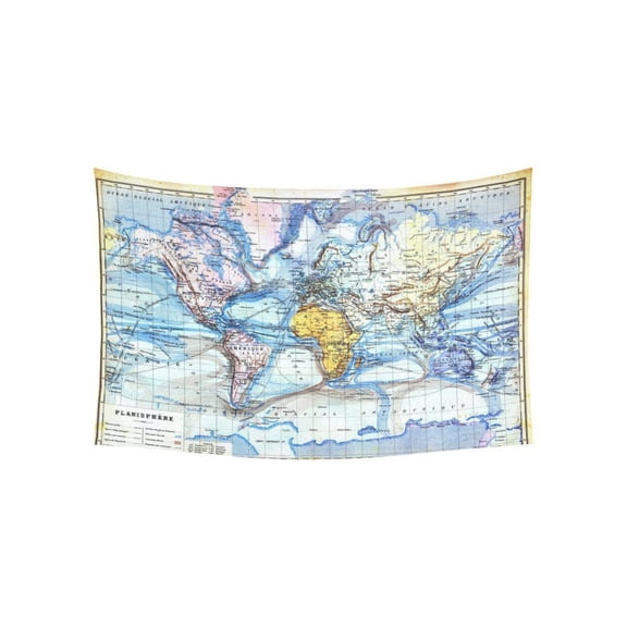 PHFZK Watercolor Wall Art Home Decor, the Old Map of World Tapestry Wall Hanging 60 X 40 Inches