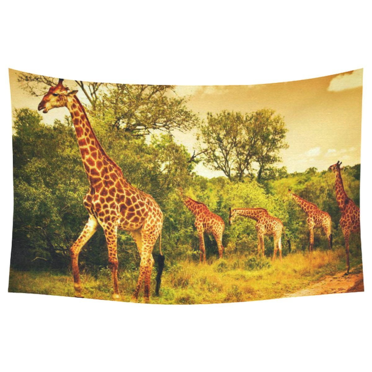 PHFZK Wildlife African Safari Home Decor, Giraffe and Animals Art Wild  Jungle Desert Themed Orange Brown Green Tapestry Wall Hanging 40 X 60  Inches - Walmart.com, image size:1200x1200