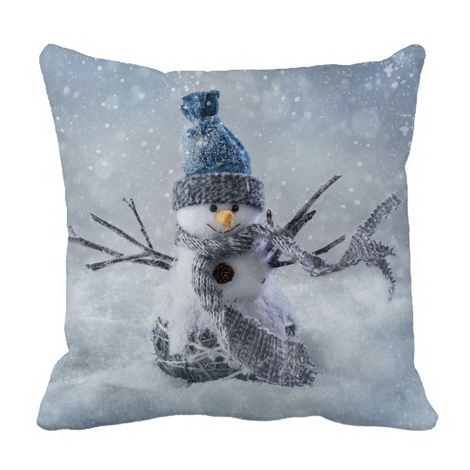 PHFZK Winter Holiday Pillow Case, Cute Smiling Snowman Snowflake