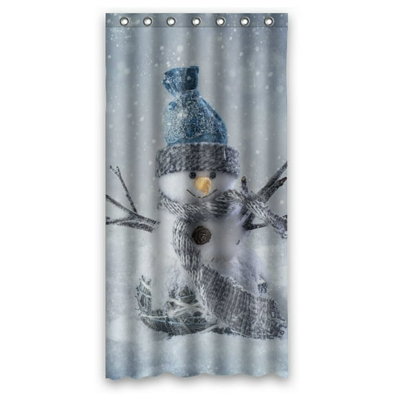 PHFZK Winter Holiday Shower Curtain, Cute Smiling Snowman Snowflake Christmas Polyester Fabric Bathroom Shower Curtain 36x72 inches