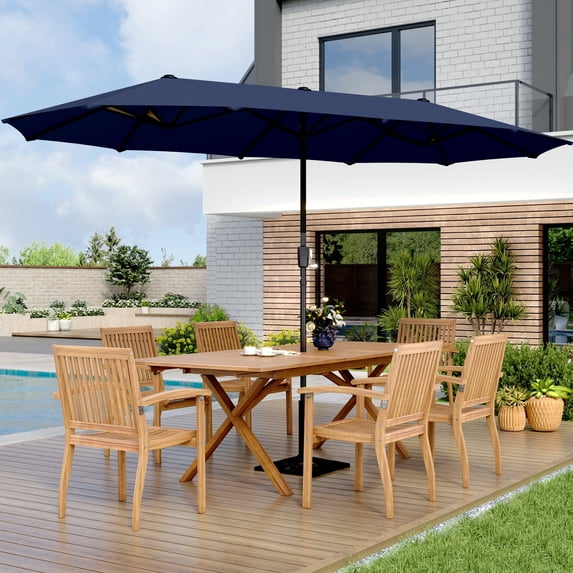 PHI VILLA 13ft Double-Sided Twin Outdoor Patio Umbrella Market Umbrella, Navy