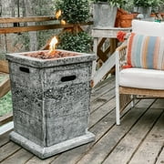 PHI VILLA 18 inch, 30000BTU Outdoor Square Terrafab Firepit Table with Waterproof Cover Black