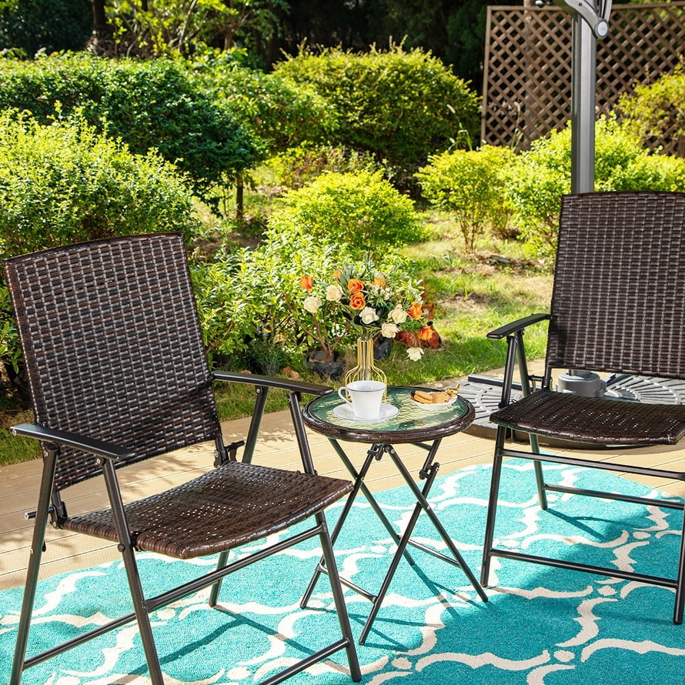 PHI VILLA 3/5Piece Patio Rattan Folding Dining Set with Umbrella(Red