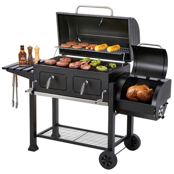 SUMMIT LIVING Charcoal Grill with Offset Smoker 1015 sq in Extra Large Charcoal BBQ Grill for Outdoor Cooking