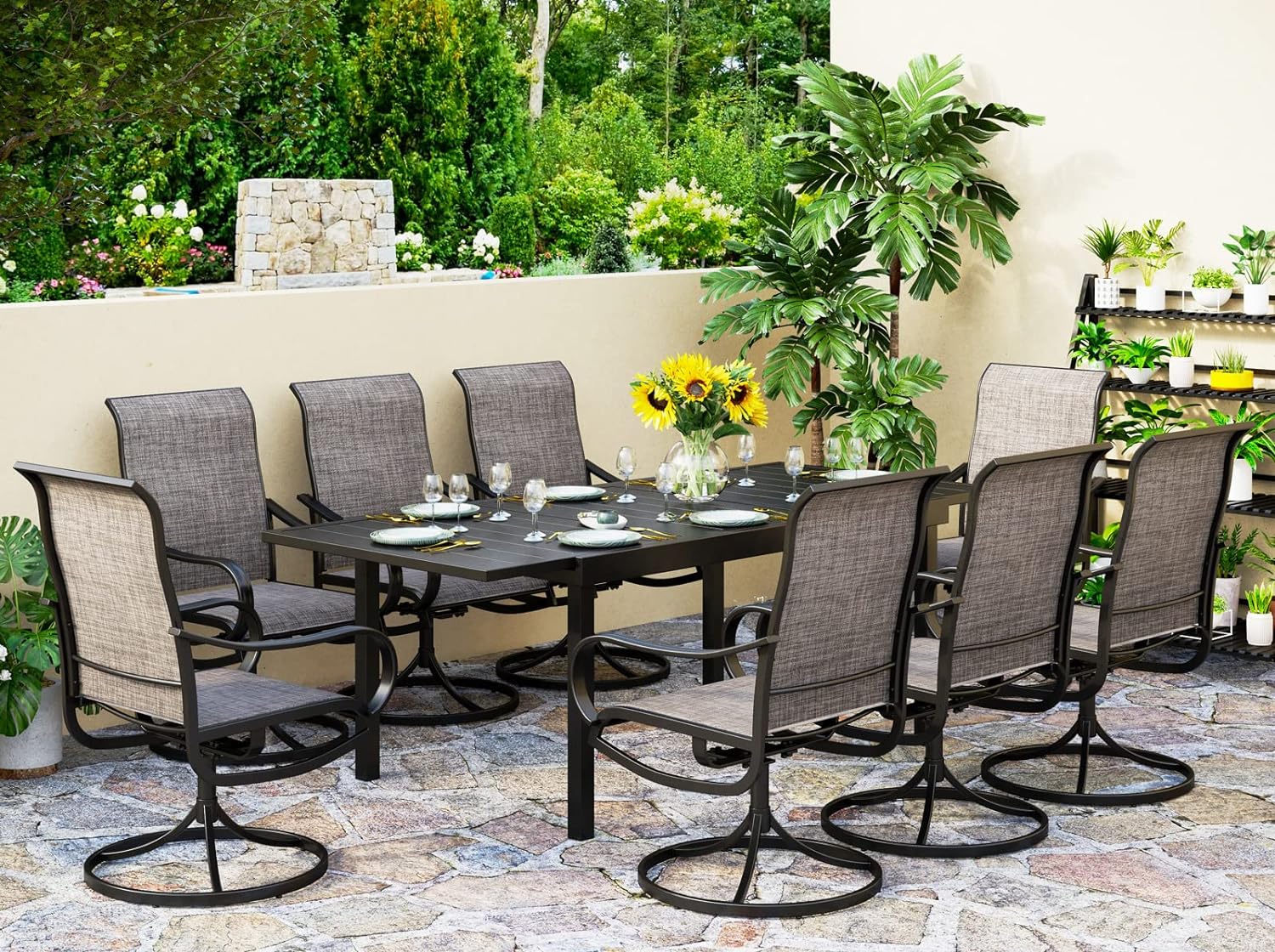 PHI VILLA Outdoor Patio Dining Set for 8 9 Piece Patio FurnitueTable