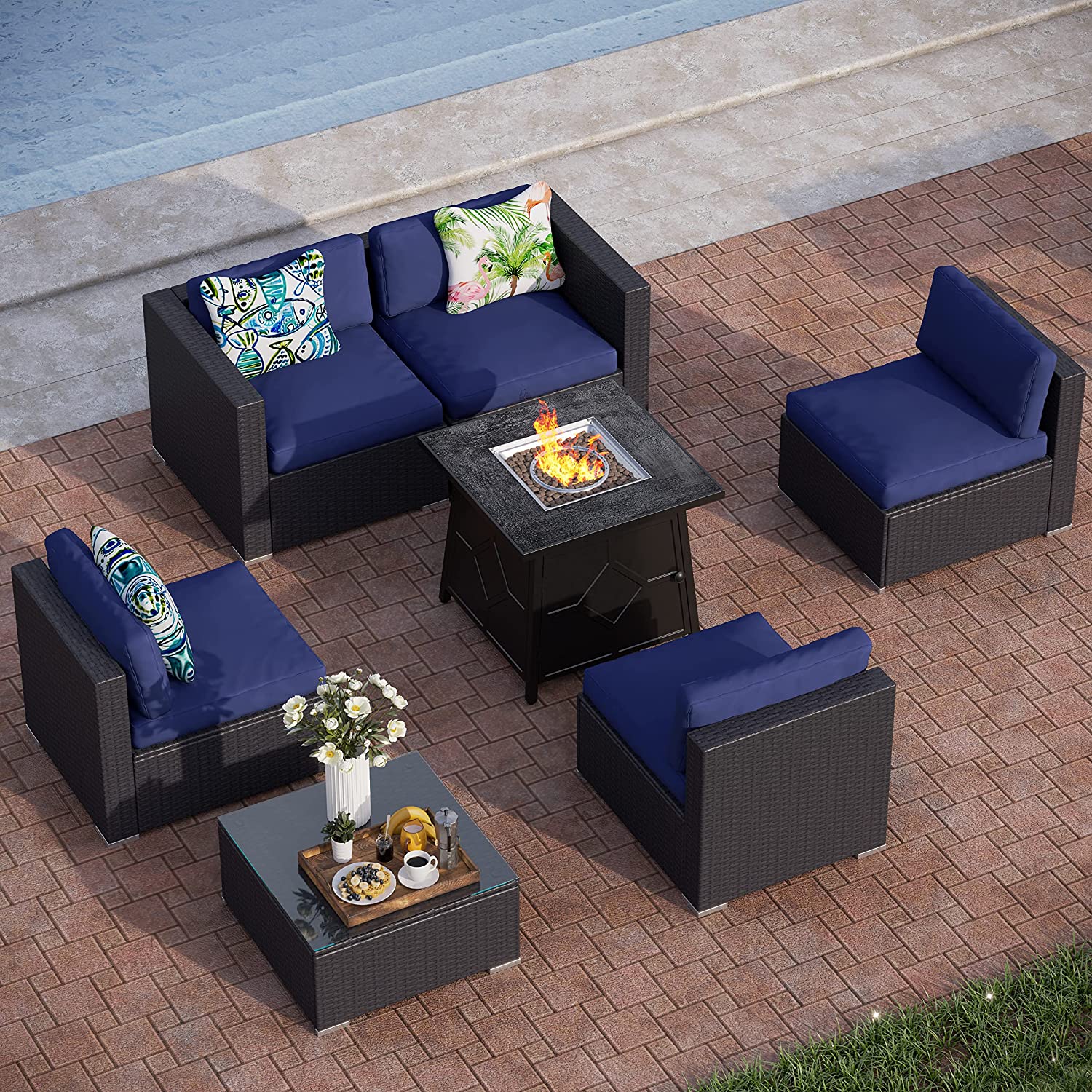 PHI VILLA Patio Furniture Set 9 Pieces Outdoor Sectional Rattan Sofa