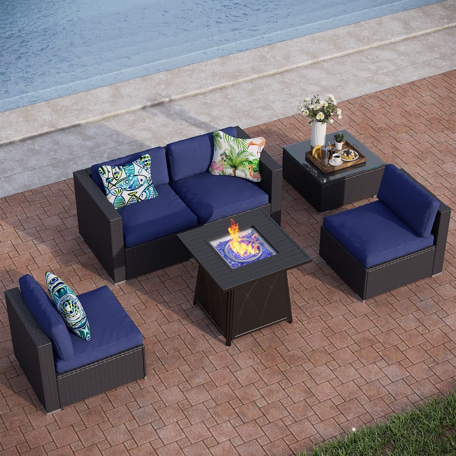 PHI VILLA Patio Furniture Set 9 Pieces Outdoor Sectional Rattan Sofa
