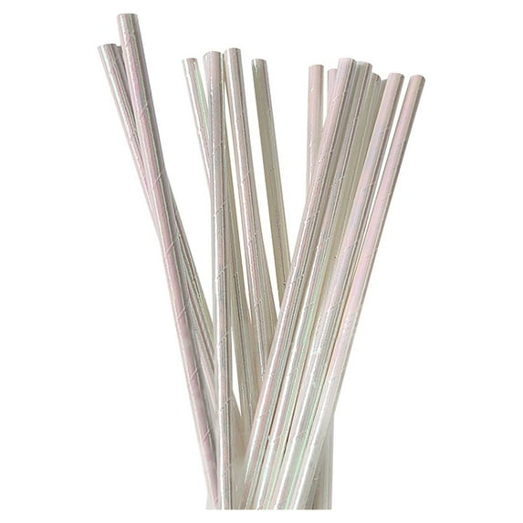 PHIGZNT 100Pcs Iridescent Paper Straws Glitter Disposable Straws Clinquant Drinking Well Crafted Straws for Juices Shakes Birthday Wedding Baby Shower Decoration Mermaid Party Event Supplies