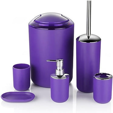 PHIGZNT Bathroom Accessories Set with Trash Can,6PCS Garbage Can for Bathroom,Luxury Bath Set Garbage Cans for Bathing,Camping,Vacation,Travel Purple One Size