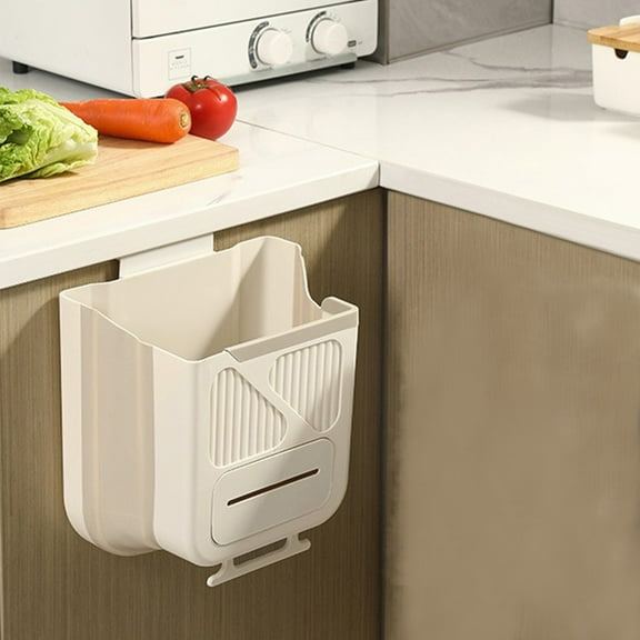 PHIGZNT Garbage Cans for Kitchen, 1.6 Gals Hanging Trash Can, Folding Kitchen Compost Bin Countertop Under Desktop,Sink White One Size