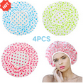 thumbnail image 1 of PHIGZNT Large Shower Caps, 4 Pcs Waterproof Bath Caps Plastic Reusable Shower Caps Elastic Band Bath Hair Hat for Women Ladies, 1 of 8