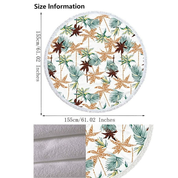PHIGZNT Round Beach Blanket, 60" x 60" Microfibre Cotton Picnic Towel, Circular Beach Blanket Throw with Fringe, Round Tapestry, Meditation Mat Throw Blanket for Beach Vacation