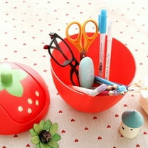 PHIGZNT Strawberry Wastebasket Trash Can, Desktop Mini Plastic Waste Garbage Can with Swing Lid, Stylish Countertop Trash Bin Table Waste Paper Basket Round Small Trash Can for Office Bathroom Bedroom