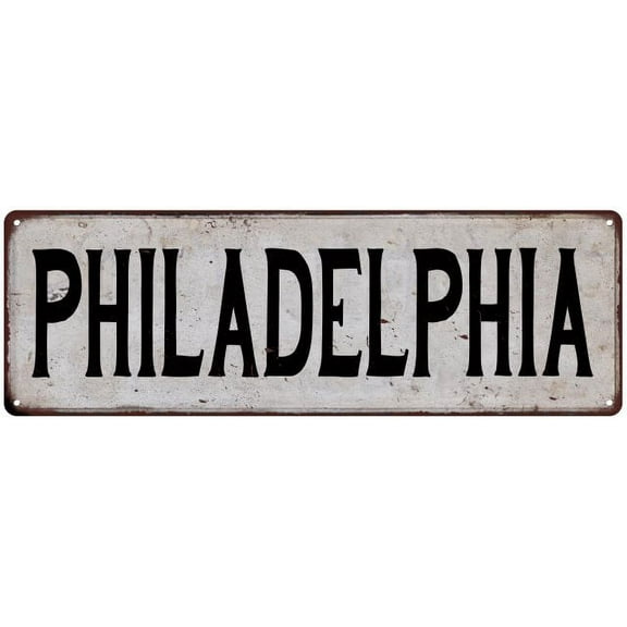 PHILADELPHIA Vintage Look Rustic Metal 6x18 Sign City State 106180041358